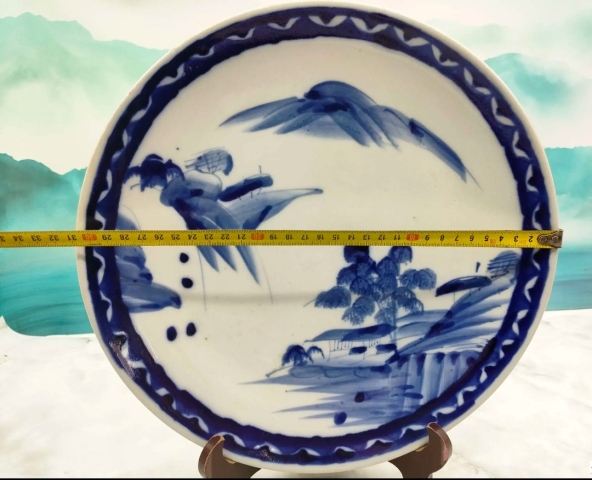 古玩陶瓷山水紋青花盤拍賣,當前價格350元
