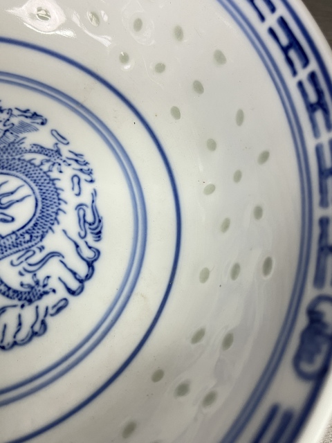 古玩陶瓷青花龍紋玲瓏瓷碗拍賣，當前價格160元