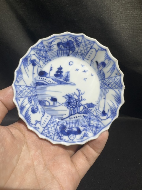 古玩陶瓷清康熙漁家樂(lè)青花山水人物紋花口盤(pán)拍賣(mài)，當(dāng)前價(jià)格850元