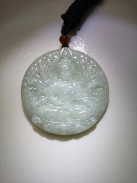 古玩玉器天然翡翠雕“千手觀音”牌拍賣,當前價格450元