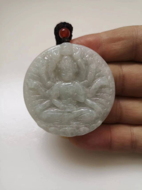 古玩玉器天然翡翠雕“千手觀音”牌拍賣,當前價格450元