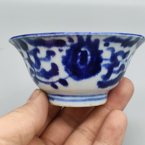 古玩陶瓷清中,青花淡描花卉紋茶碗拍賣,當前價格580元