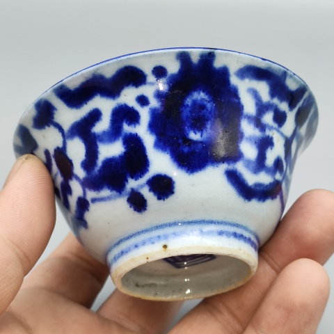 古玩陶瓷清中,青花淡描花卉紋茶碗拍賣,當前價格580元