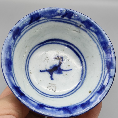 古玩陶瓷清中,青花淡描花卉紋茶碗拍賣,當前價格580元