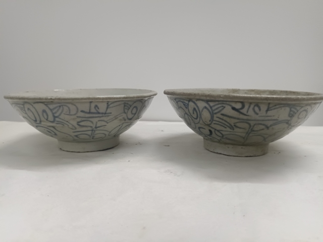 古玩陶瓷清中晚期.青花花卉紋喜字碗一對拍賣,當前價格400元