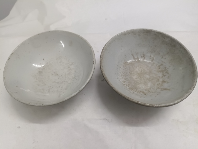 古玩陶瓷清中晚期.青花花卉紋喜字碗一對拍賣,當前價格400元