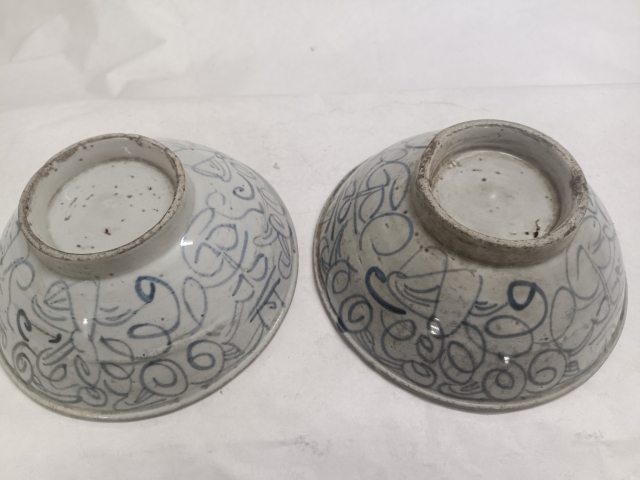 古玩陶瓷清中晚期.青花花卉紋喜字碗一對拍賣,當前價格400元