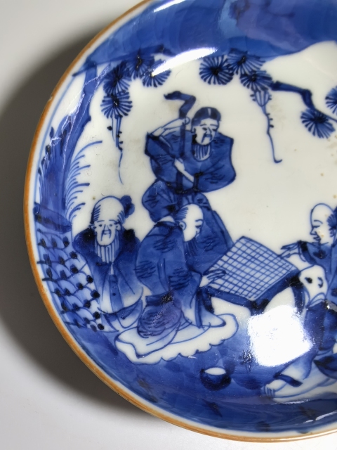 古玩陶瓷清中期 青花對弈圖盤拍賣,當前價格750元