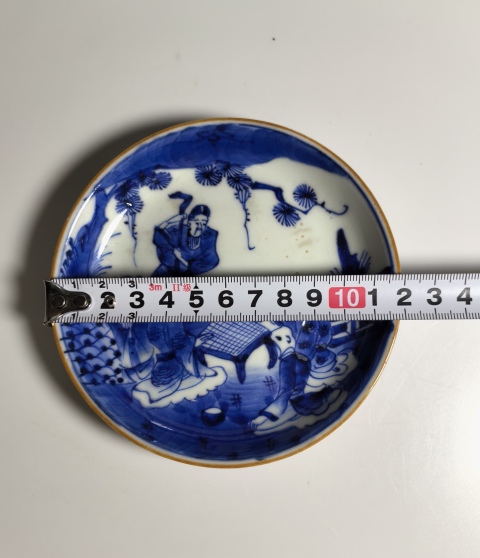 古玩陶瓷清中期 青花對弈圖盤拍賣,當前價格750元