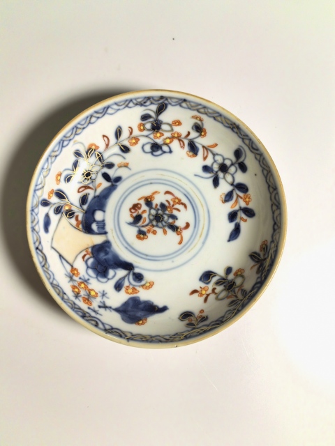 古玩陶瓷清乾隆 極品青花礬紅描金加料彩花卉紋盤拍賣,當前價格950元