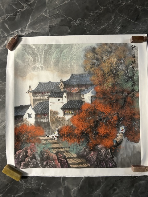 古玩字畫大紅袍畫家周卡《秋日漁歸》拍賣,當前價格2458元