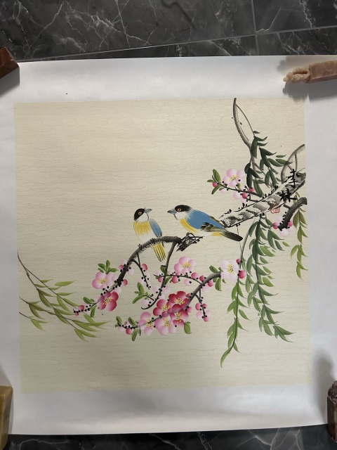 古玩字畫李麗芳《雙禽》拍賣,當前價格650元