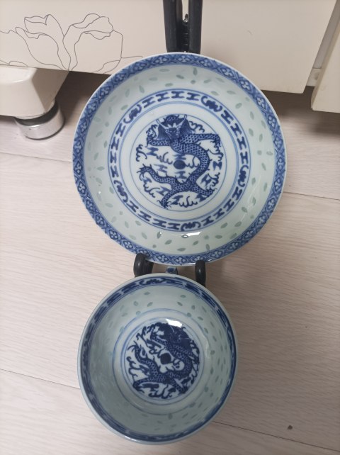 古玩陶瓷晚清玲瓏瓷龍紋杯碟拍賣，當前價格1300元