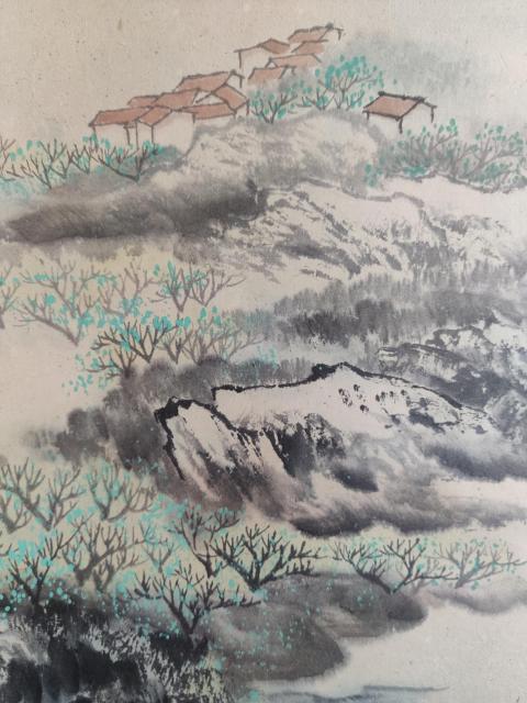 古玩字畫海派名家 吳青霞弟子 著名畫家 呂大衛 綠影叢中 青綠山水手工原裱立軸拍賣，當前價格2988元