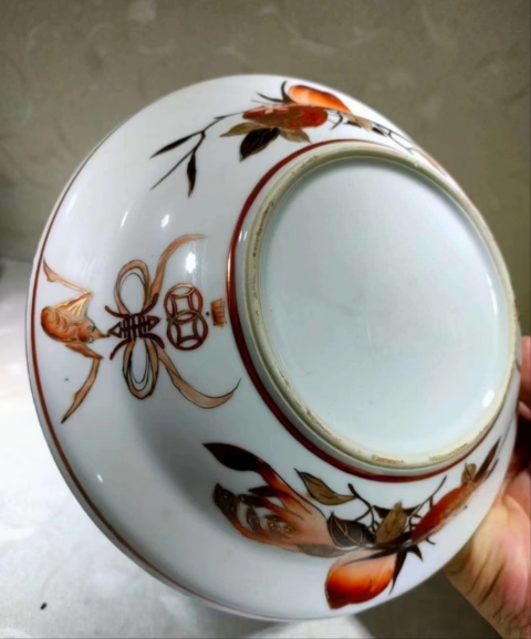 古玩陶瓷礬紅描金福在眼前壽桃紋大蓋碗拍賣,當前價格1180元
