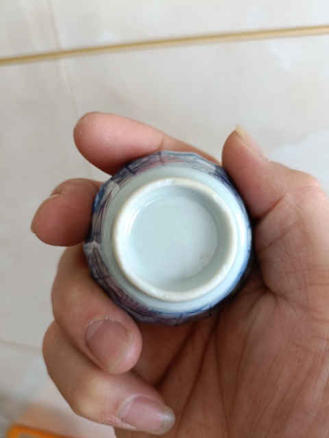 古玩陶瓷清康熙青花漁家樂圖花口杯拍賣,當前價格350元