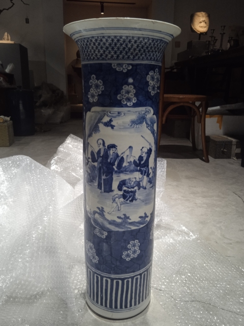 古玩陶瓷晚清人物紋青花箭筒拍賣,當前價格3888元