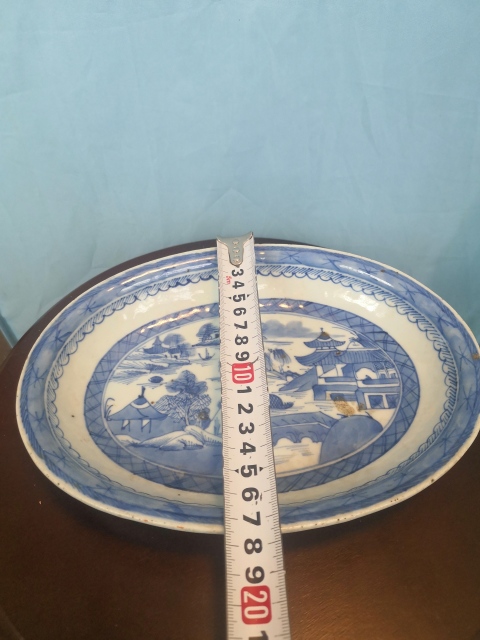 古玩陶瓷清乾隆.青花亭臺樓閣山水紋盤拍賣，當前價格880元