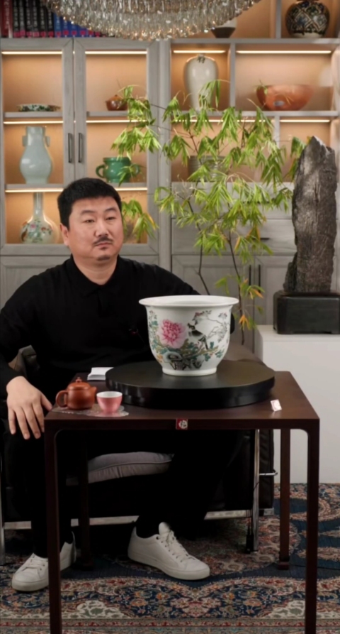 古玩陶瓷【光緒名家許品衡】淺絳彩富貴白頭詩文花盆南京博物院館藏同款拍賣,當前價格58000元
