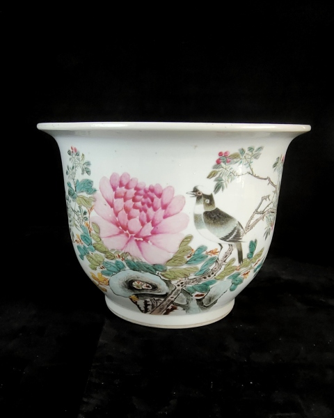 古玩陶瓷【光緒名家許品衡】淺絳彩富貴白頭詩文花盆南京博物院館藏同款拍賣,當前價格58000元