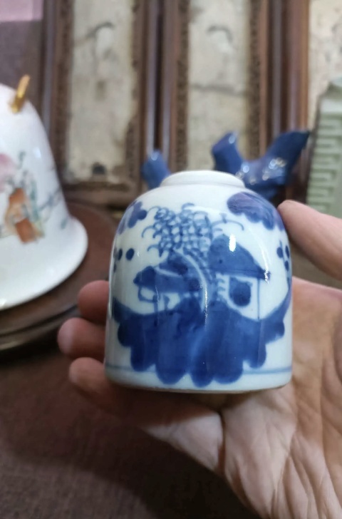 古玩陶瓷青花亭臺樓閣山水水盂拍賣，當前價格1500元