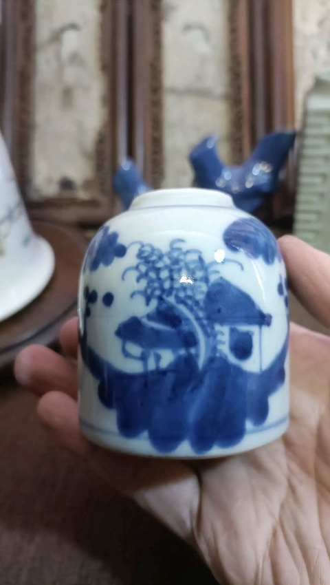 古玩陶瓷青花亭臺樓閣山水水盂拍賣，當前價格1500元
