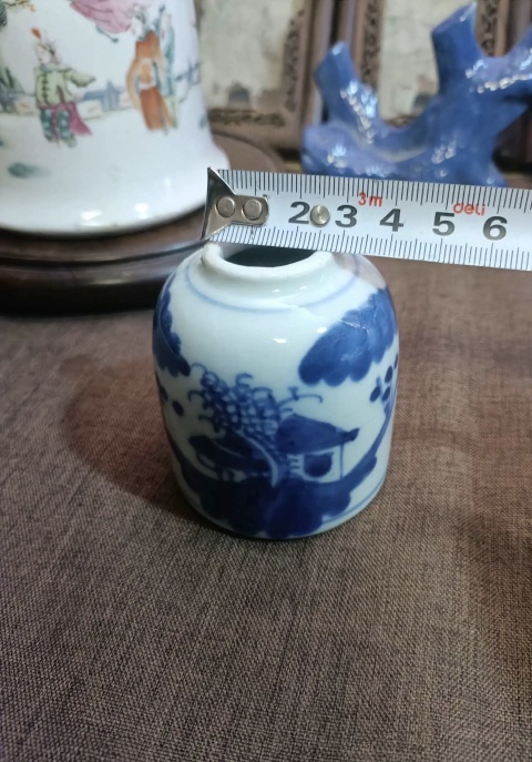 古玩陶瓷青花亭臺樓閣山水水盂拍賣，當前價格1500元