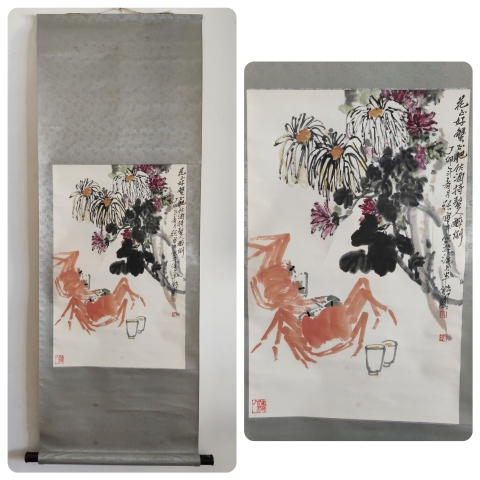 古玩字畫海派名家 上海美協(xié)副主席 中美協(xié)會員 原上海市副市長龔學平夫人 張雷平 花鳥手工原裱立軸拍賣，當前價格4999元