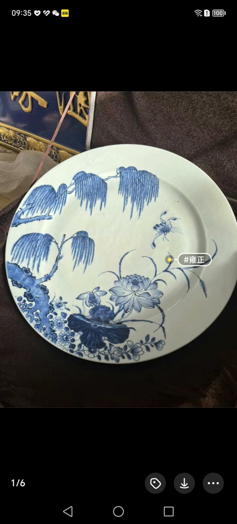 古玩陶瓷雍正青花荷紋盤拍賣,當(dāng)前價格60000元
