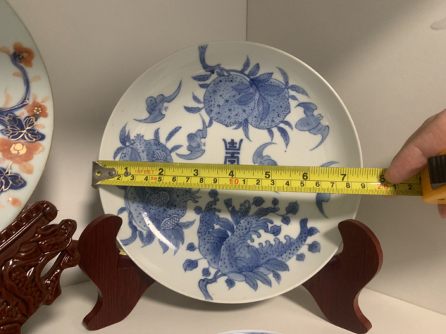 古玩陶瓷清中期青花三多福壽盤拍賣，當前價格2288元