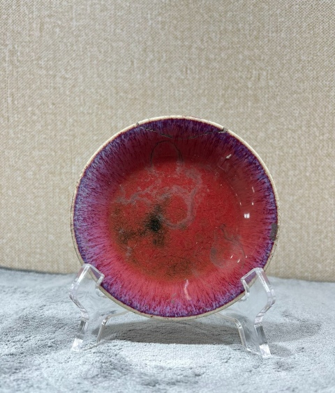 古玩陶瓷清乾隆鈞紅窯變釉淺盤拍賣,當前價格3800元