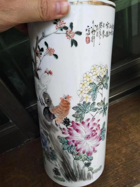 古玩陶瓷民國大吉圖帽筒一對(duì)拍賣，當(dāng)前價(jià)格8000元