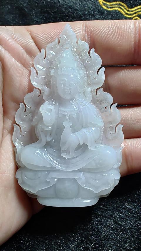 古玩玉器天然翡翠A貨觀音拍賣，當前價格12888元