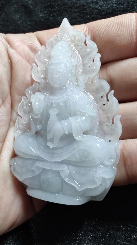 古玩玉器天然翡翠A貨觀音拍賣，當前價格12888元