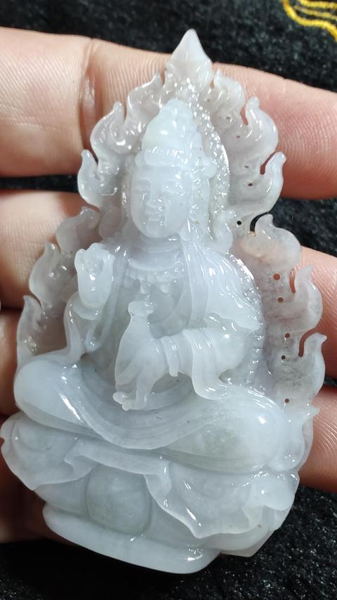 古玩玉器天然翡翠A貨觀音拍賣，當前價格12888元