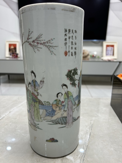 古玩陶瓷仕女紋粉彩帽筒拍賣,當前價格1500元