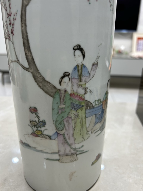 古玩陶瓷仕女紋粉彩帽筒拍賣,當前價格1500元