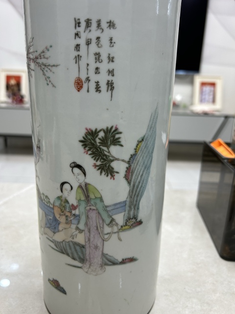 古玩陶瓷仕女紋粉彩帽筒拍賣,當前價格1500元