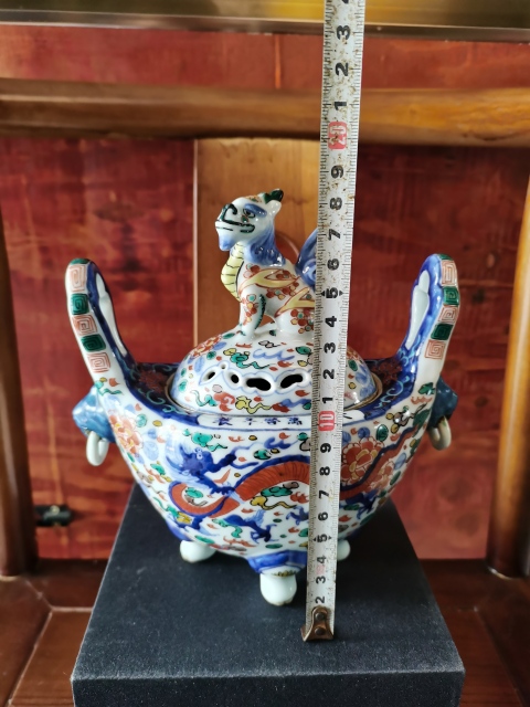 古玩陶瓷【精美香爐】晚清民國青花五彩香薰爐拍賣，當前價格12600元