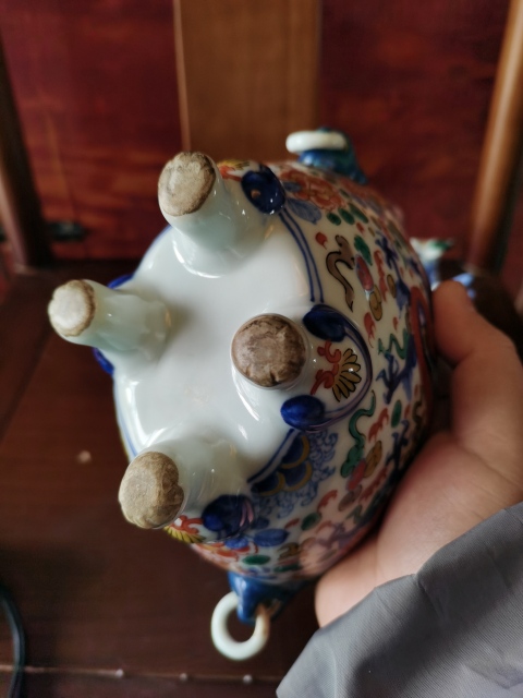 古玩陶瓷【精美香爐】晚清民國青花五彩香薰爐拍賣，當前價格12600元