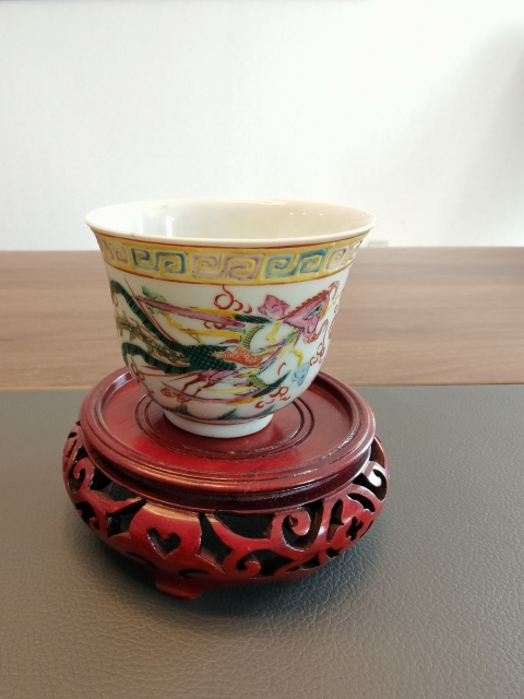 古玩陶瓷五爪金龍粉彩龍鳳紋茶杯拍賣,當前價格850元