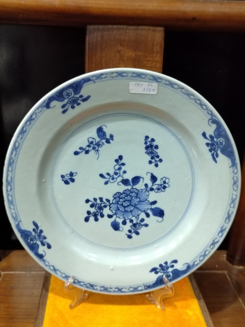 古玩陶瓷清雍乾折枝花卉紋青花盤拍賣，當前價格1000元