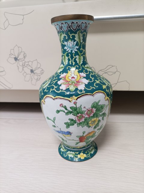 古玩陶瓷銅胎琺瑯花鳥瓶拍賣,當前價格1380元