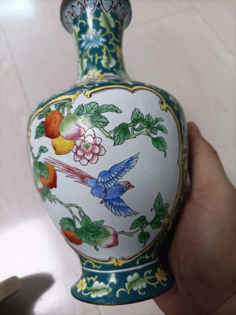 古玩陶瓷銅胎琺瑯花鳥瓶拍賣,當前價格1380元