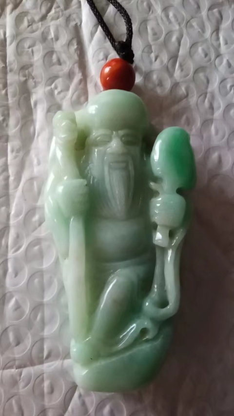 古玩玉器天然翡翠壽星掛件拍賣，當前價格580元