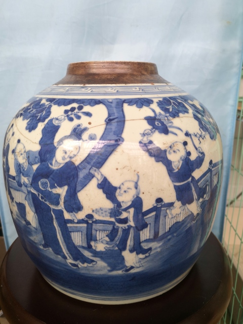 古玩陶瓷青花嬰戲圖蓋罐拍賣，當(dāng)前價格3500元