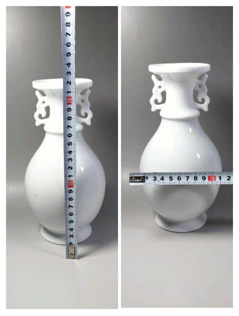 古玩陶瓷白釉雙耳盤口瓶拍賣,當前價格350元