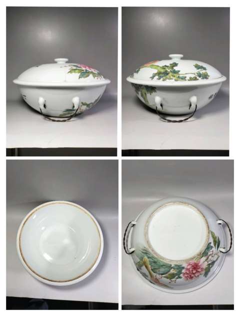 古玩陶瓷粉彩雉雞牡丹圖蓋鍋拍賣，當前價格2200元