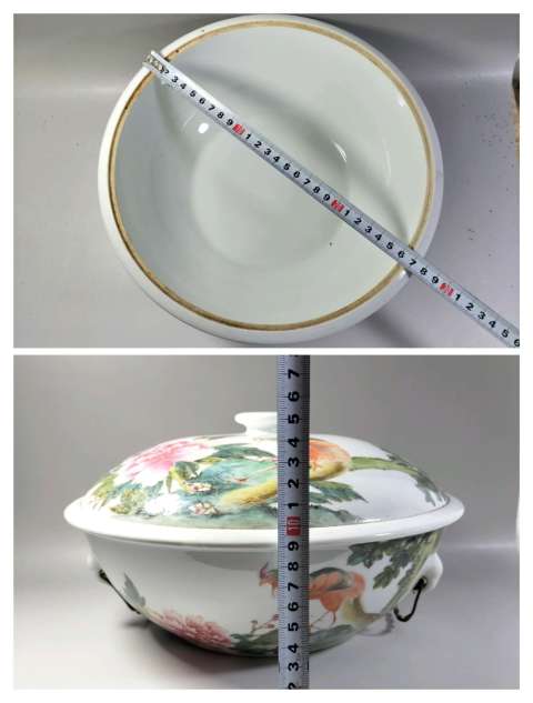 古玩陶瓷粉彩雉雞牡丹圖蓋鍋拍賣，當前價格2200元