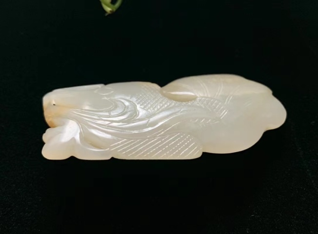 古玩玉器清代和田白玉紅沁精工魚佩拍賣，當前價格9000元